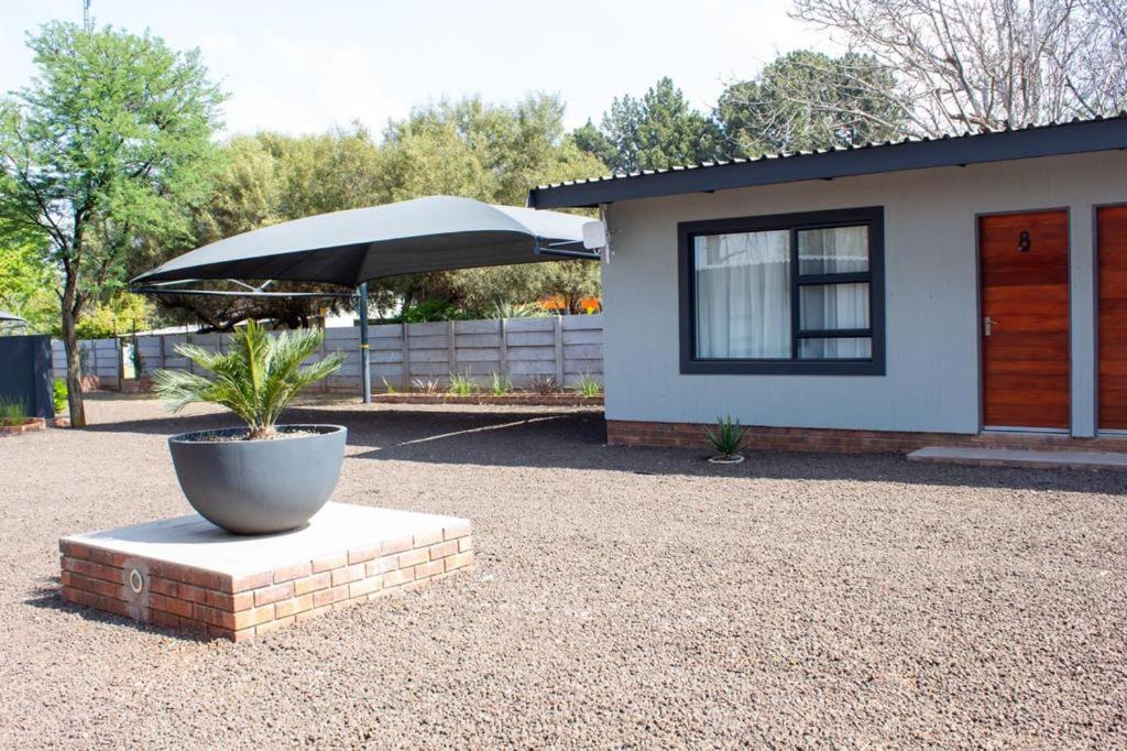 a plant in a pot in front of a house at Khanyisa Lifestyle in Vereeniging
