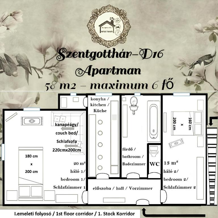 Plán poschodí v ubytovaní D16 Apartman