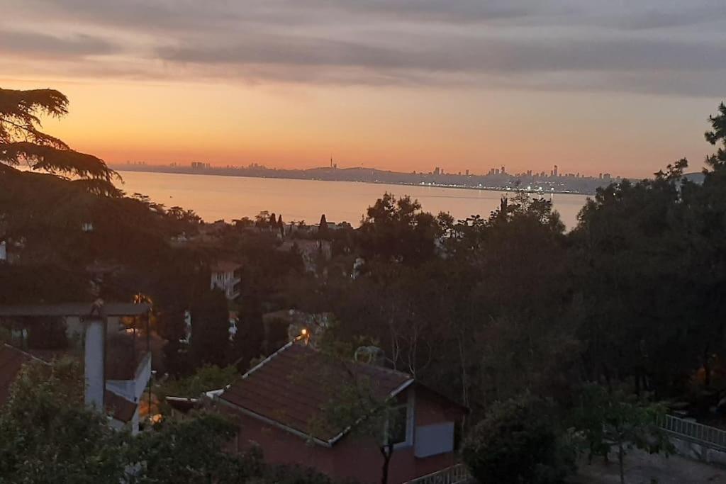 a sunset over a body of water with houses and trees at Escape to Bird's Nest in Buyukada in Adalar