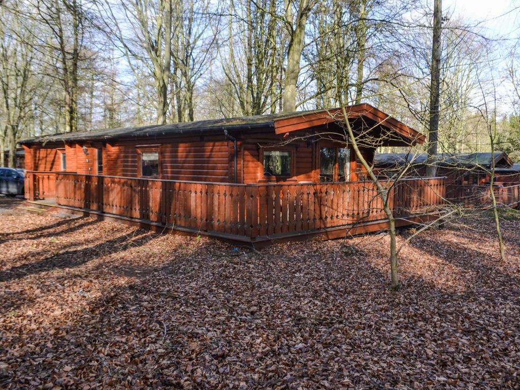 a wooden cabin in the middle of a forest at Ludensian Lodge - Uk37186 in Legbourne