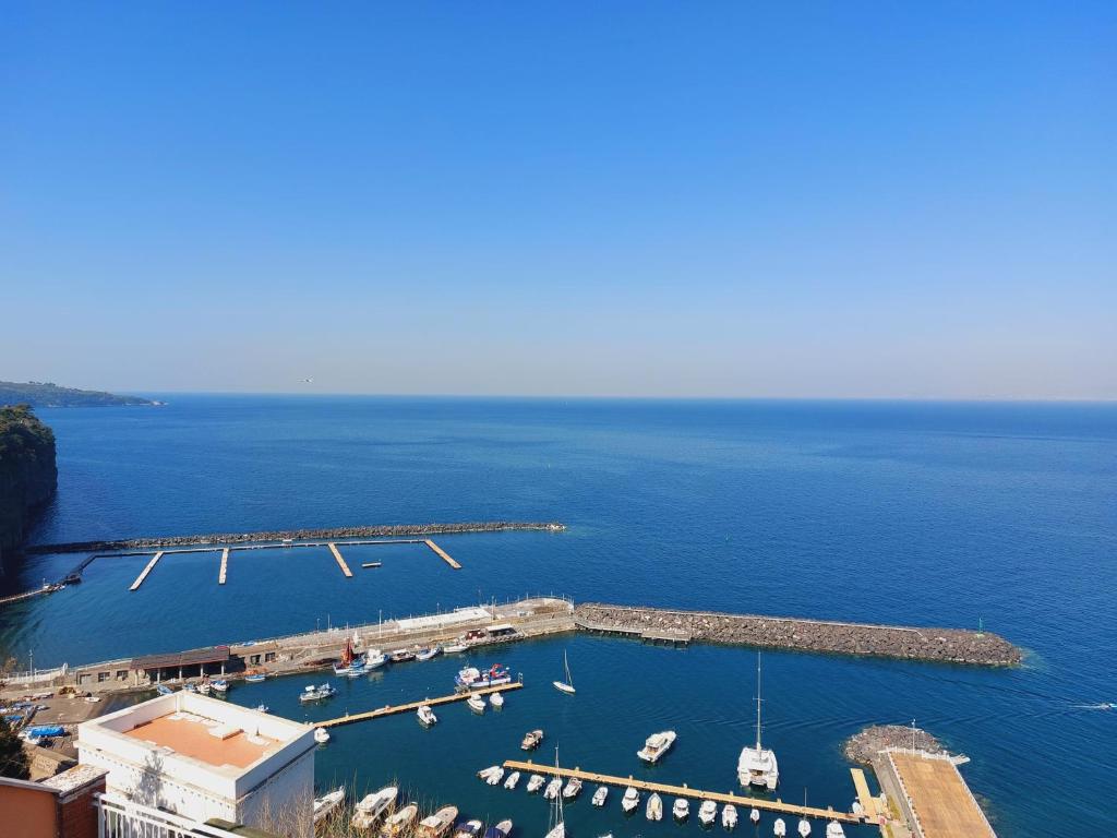 an aerial view of a marina with boats in the water at Hotel Klein Wien in Piano di Sorrento
