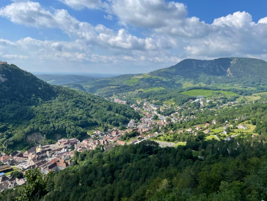 eine Stadt in einem Tal in den Bergen in der Unterkunft Logement de la ressource in Salins-les-Bains
