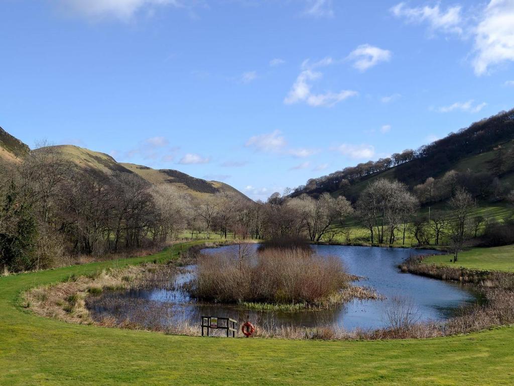 a pond in the middle of a grassy field at Kite 2 - Uk6547 in Llanfihangel-Bryn-Pabuan