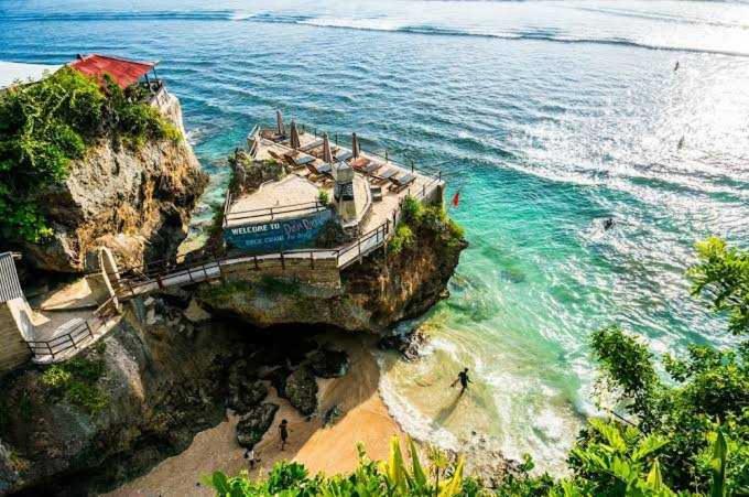an aerial view of a beach with the ocean at Roejas Sunset in Uluwatu
