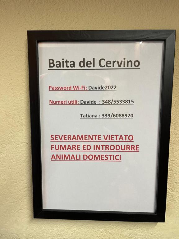 Certyfikat, podpis lub inny dokument wystawiony w obiekcie Baita del Cervino CIR n 0016