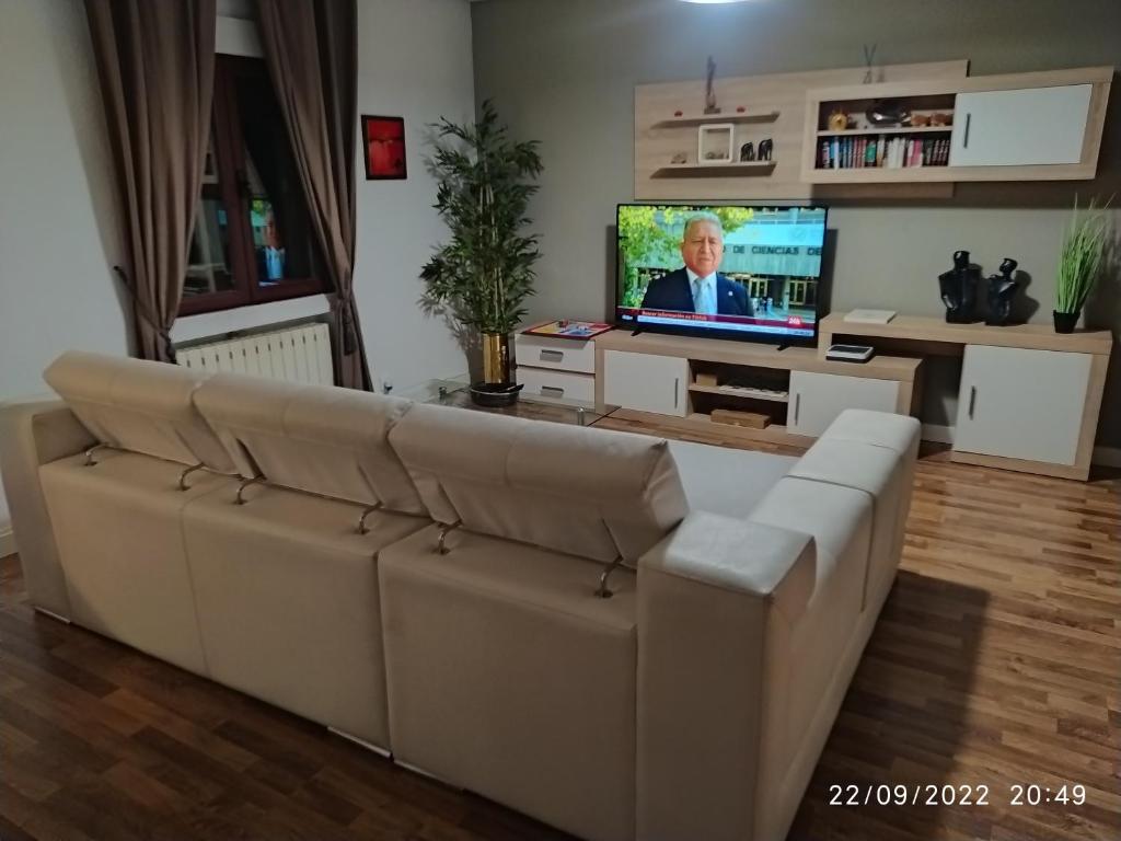 ein Wohnzimmer mit einem Sofa und einem TV in der Unterkunft Piso Navas in Navas de San Antonio