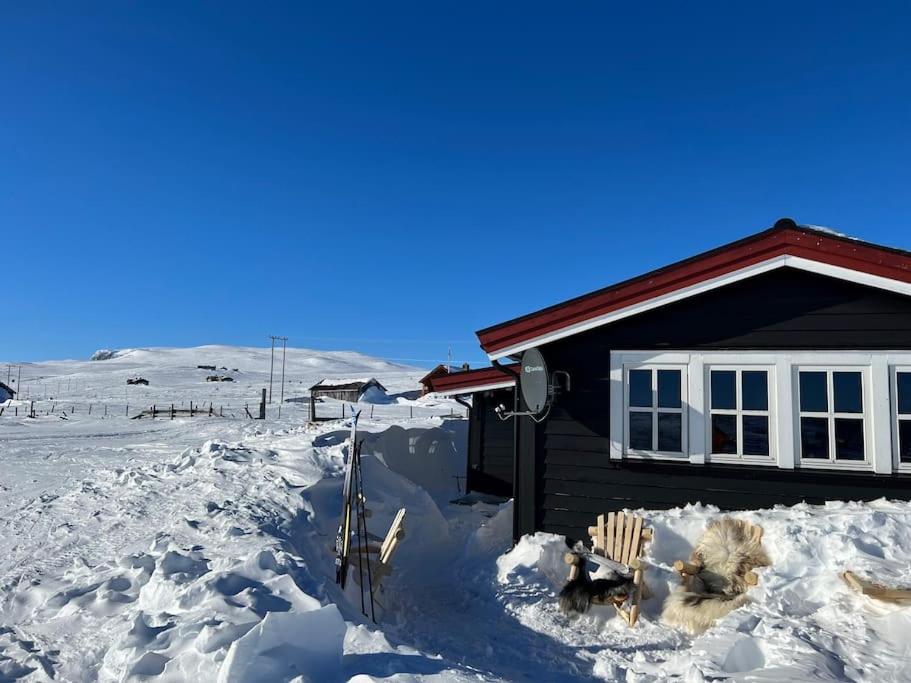 a house covered in snow in front at Seterhytte i Havsdalen in Geilo