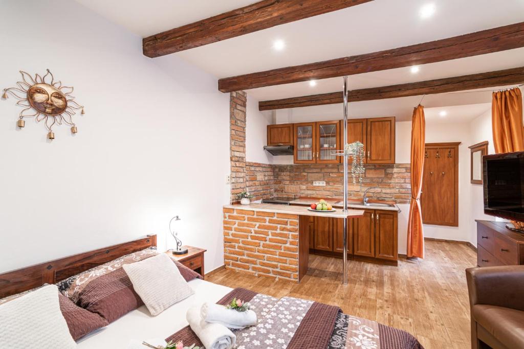 Kuchyň nebo kuchyňský kout v ubytování Apartmány in Veritas