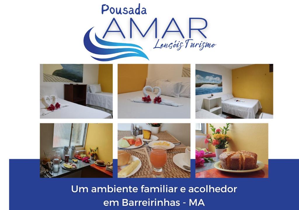 a collage of pictures of a hotel room at Pousada Amar Lençóis Turismo in Barreirinhas