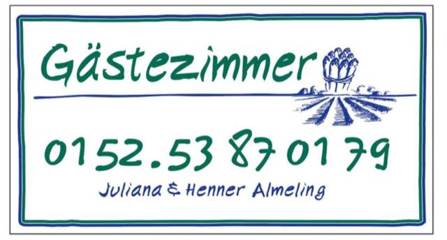 a sign with the words gstaisenner in green at Gästezimmer Almelings Hof in Peine