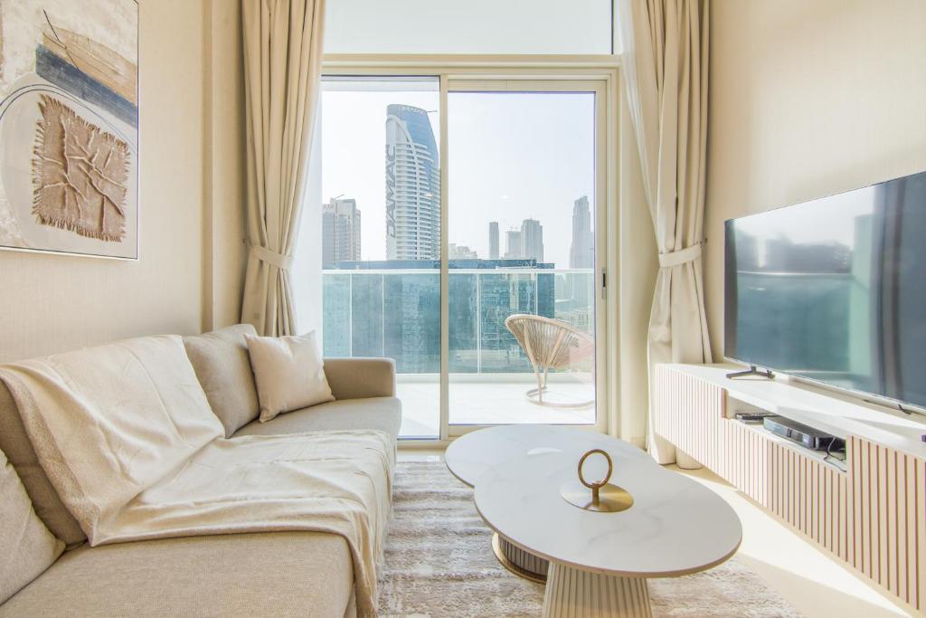 Posezení v ubytování 1 Bedroom Apartment in Business Bay, Burj Khalifa
