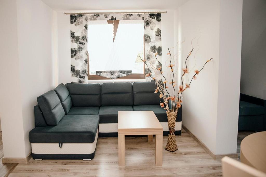 a living room with a couch and a table at Spisz& Śpisz in Frydman