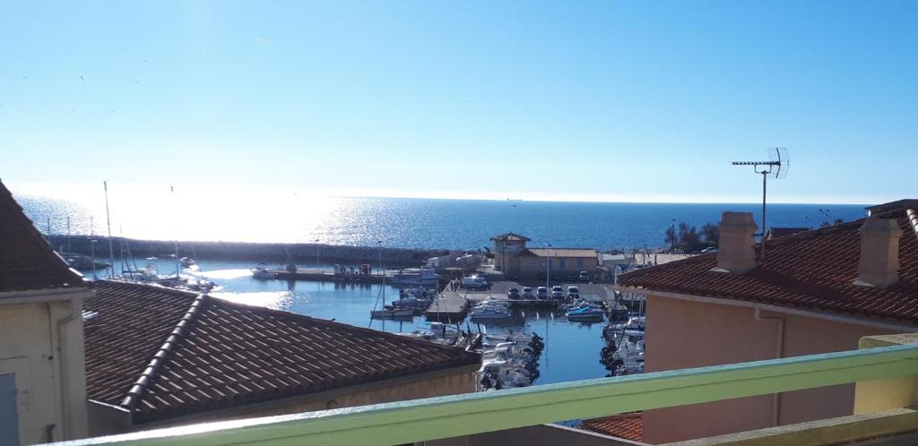 widok na marinę z łodziami na wodzie w obiekcie Magnifique vue mer et port w mieście Sausset-les-Pins