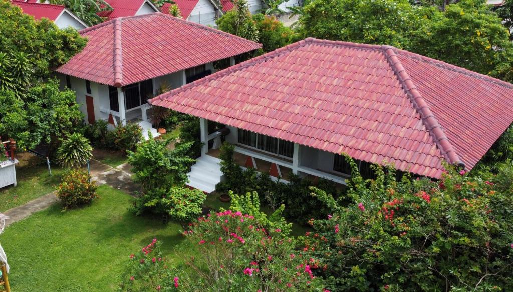 an aerial view of a house with a red roof at Lanta A&J Klong khong Beach in Ko Lanta