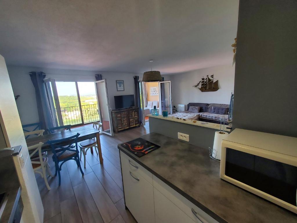 Kuchnia lub aneks kuchenny w obiekcie Grand appartement, 3 chambres, très bonne literie, résidence avec piscine à Pin Rolland