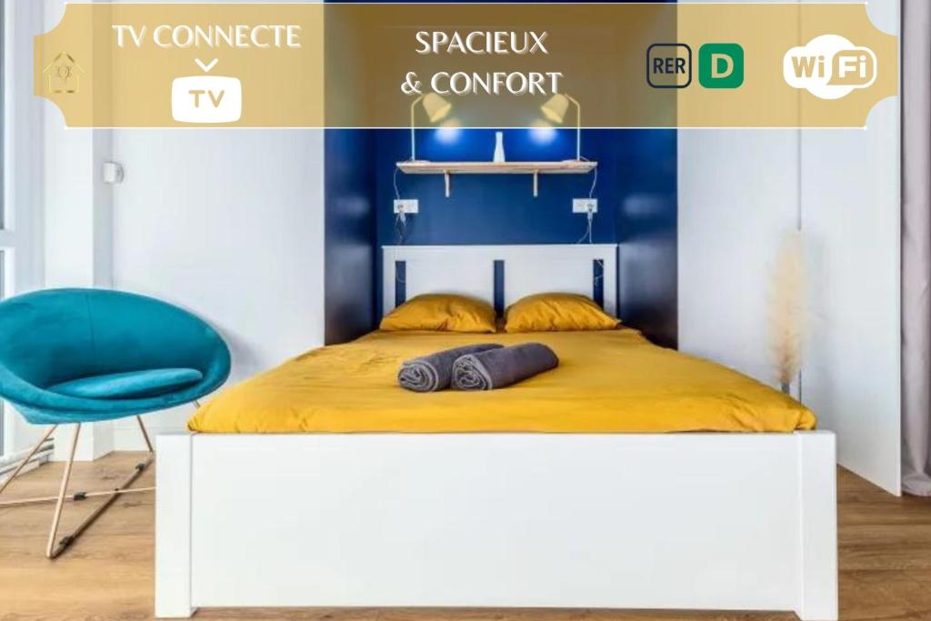 Krevet ili kreveti u jedinici u okviru objekta Le Bleu Royal Appart Hotel - 5 Chambres