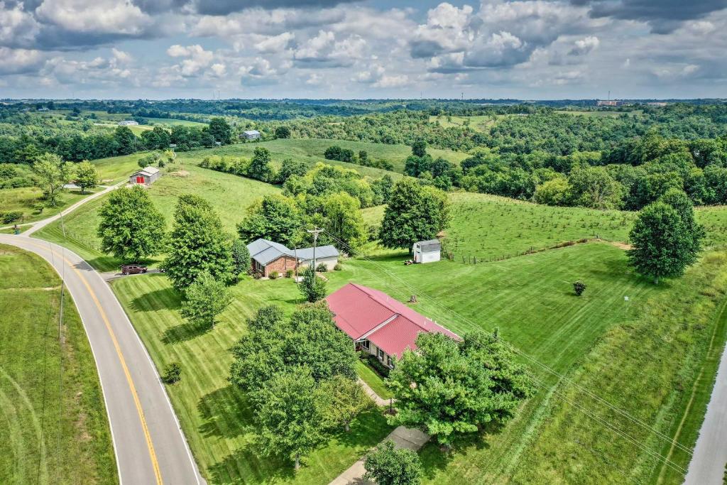 an aerial view of a farm with a barn and a road at Charming Williamstown Retreat with Private Yard in Williamstown