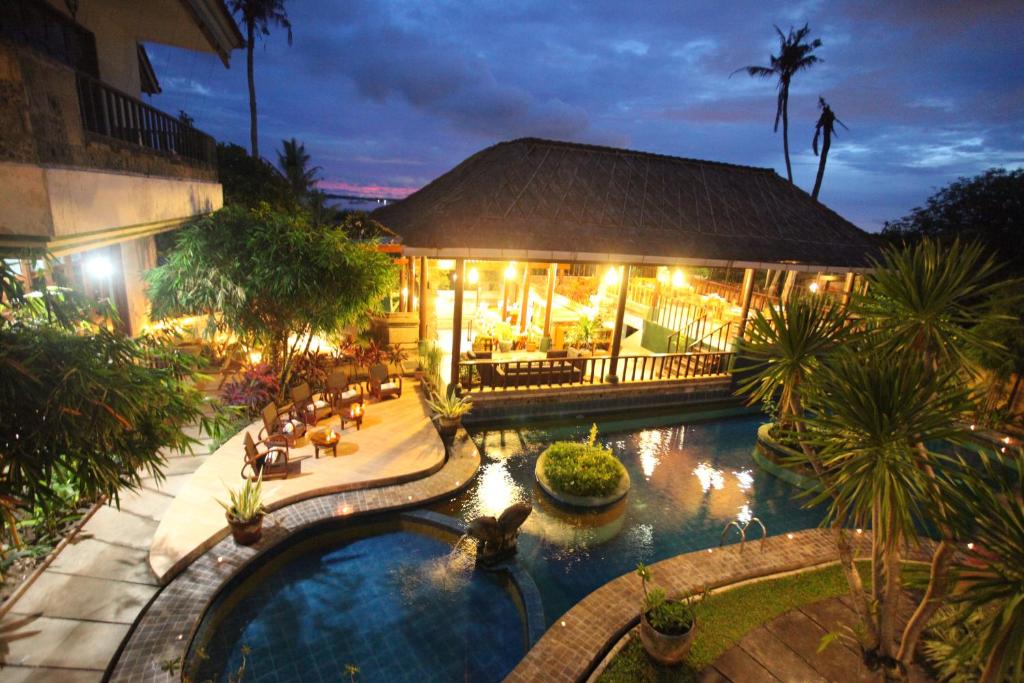 an overhead view of a resort with a swimming pool at Sanur Seaview Hotel in Sanur