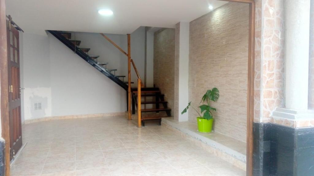 um quarto com uma escada e um vaso de plantas em San Jorge em Tres Arroyos