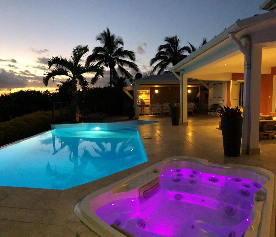 a swimming pool with a hot tub in a yard at Villa spa Grand Anse in Petite Île