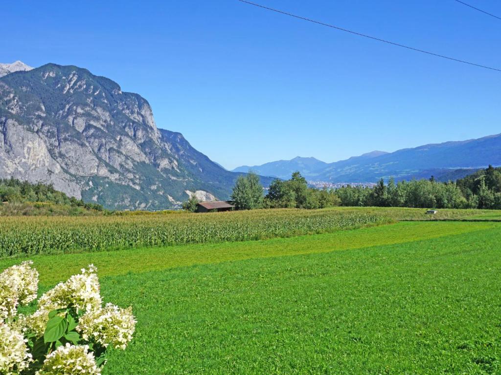 a field of green grass with mountains in the background at Apartment Ferienwohnung Sabine by Interhome in Oberperfuss