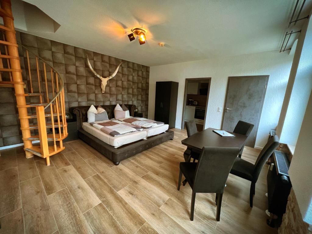 Postel nebo postele na pokoji v ubytování Studio an der Furt