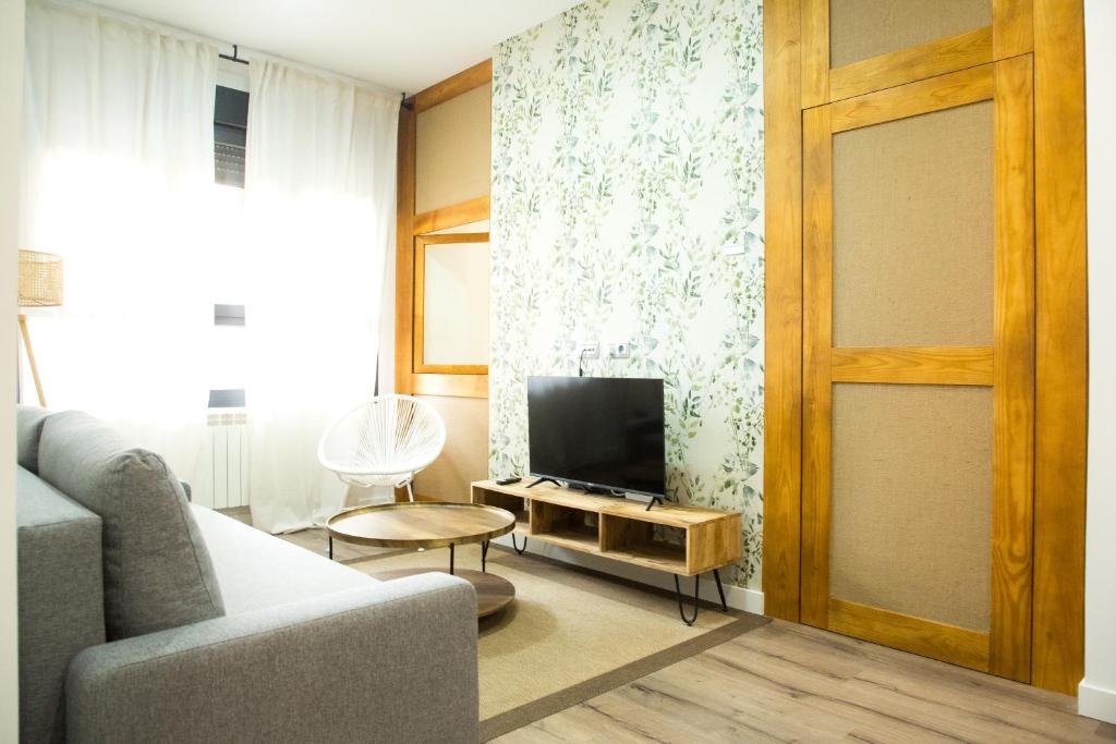 a living room with a couch and a television at Elegante Apartamento LAUD1 - Nuevo/Familia/Wifi/TV in Valladolid