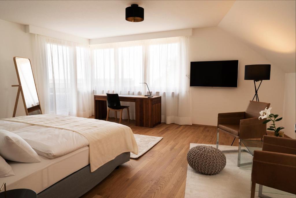 TV a/nebo společenská místnost v ubytování Haus4Zimmer - Luxus mit Blick über den Bodensee - mit Garage