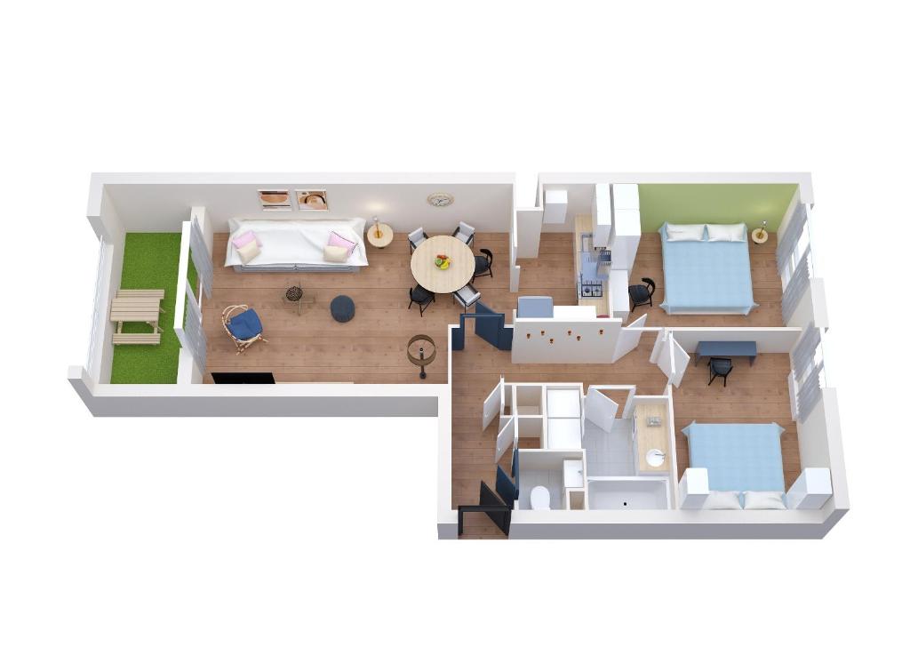 a rendering of a floor plan of a bedroom at Standing appartement avec vue sur la Mayenne in Laval