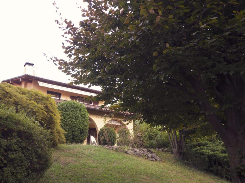 a house with a tree in front of a yard at Amazing 3 bedrooms villa with lavish garden, breathtaking lake and mountains view in Luino