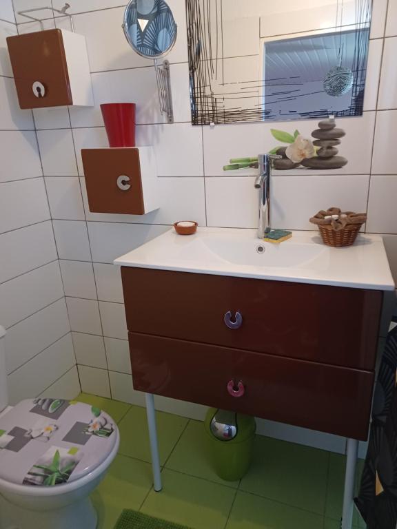 a bathroom with a sink and a toilet at Couleurs îsles in Montjoly