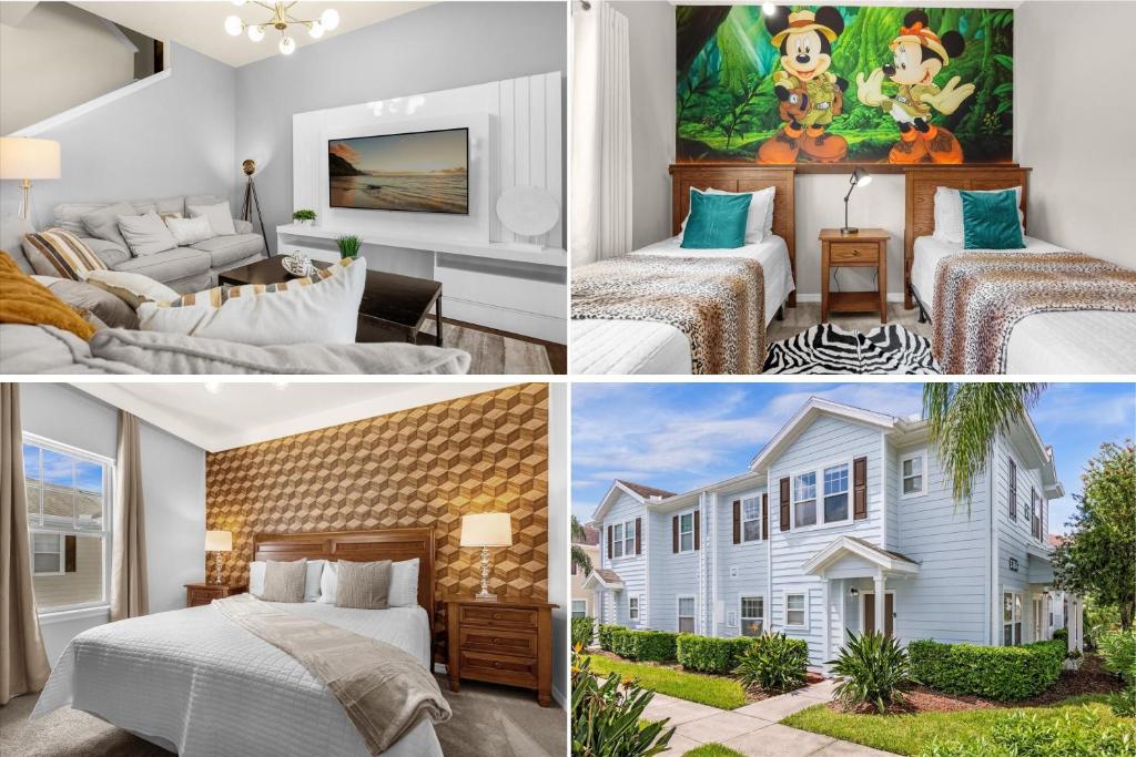 a collage of four pictures of a hotel room at 4 Bedrooms 3 Bathrooms Lucaya Village 21-101 in Orlando