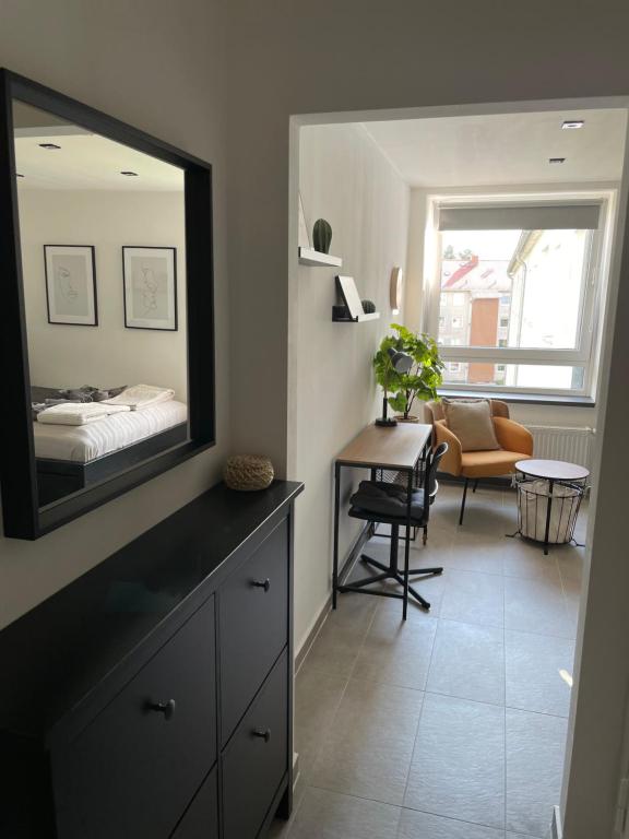 Ένα ή περισσότερα κρεβάτια σε δωμάτιο στο Komfortables Apartment in der Nähe der Messe