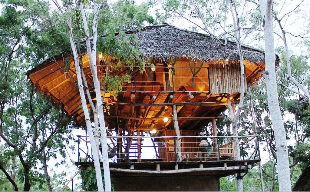 a tree house in the middle of some trees at The Saraii Tree Lodge in Tissamaharama