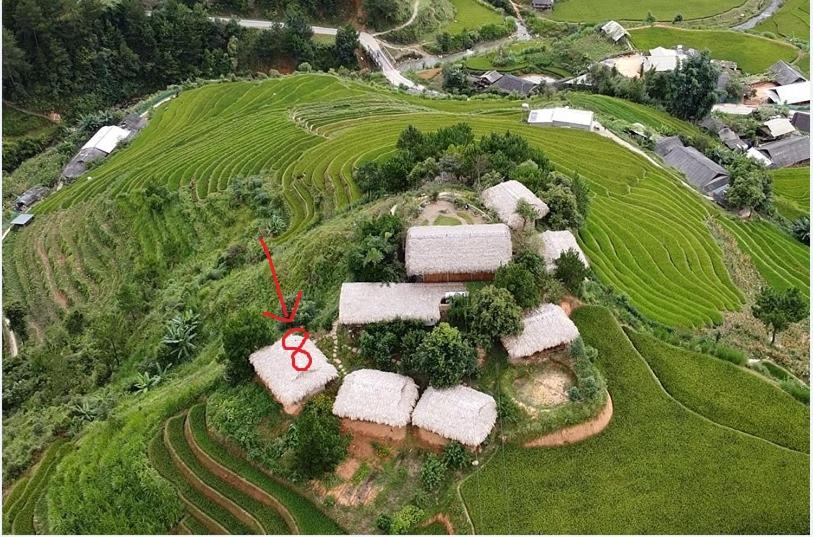 an aerial view of a house on a farm at Hello Mu Cang Chai Homestay in Mù Cang Chải