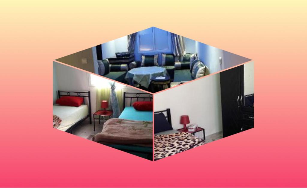 eine Collage mit zwei Bildern eines Zimmers in der Unterkunft Résidence Mogador in Agadir