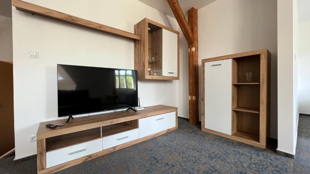 salon z telewizorem z płaskim ekranem na ścianie w obiekcie Apartman Centrum 402 w Uściu nad Łabą