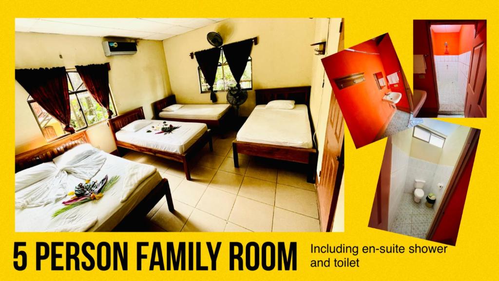 a room with two beds and a room with a family room at Hostal Casa Moreno in Moyogalpa