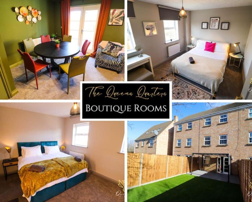a collage of four pictures of a hotel room at Cheerful Queens Quarters Boutique Rooms in Hartford