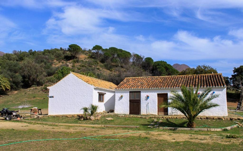 een wit huis met een boom voor een heuvel bij Casa Granada in Estepona