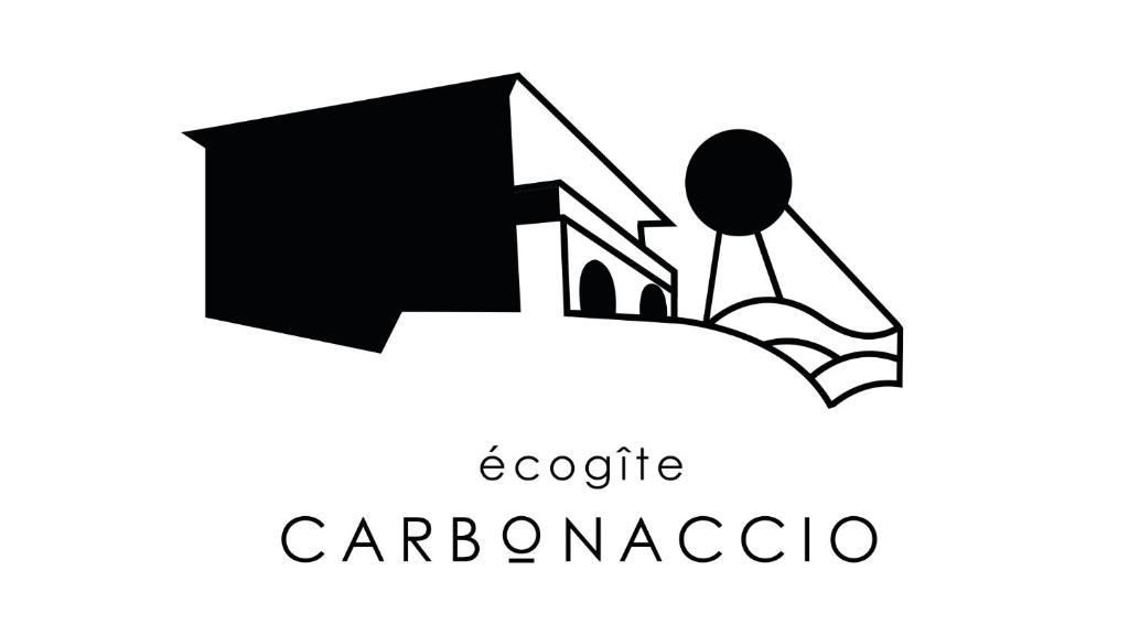 a black and white logo of a building and a balloon at Eco lodge Carbonaccio in Chiatra