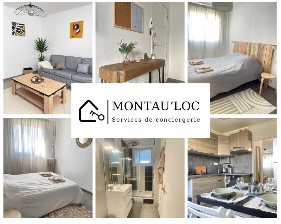 eine Collage mit Fotos eines Zimmers in der Unterkunft Appartement lumineux et traversant in Montauban