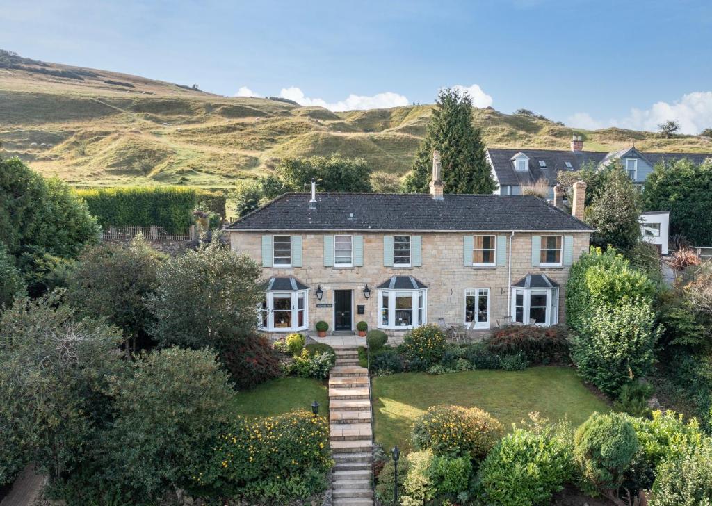 an aerial view of a house with a garden at Malvern View in Cheltenham