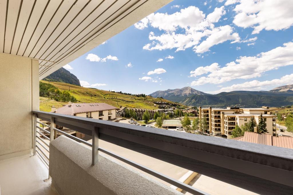 a balcony with a view of the mountains at Elevation Hotel & Spa in Crested Butte