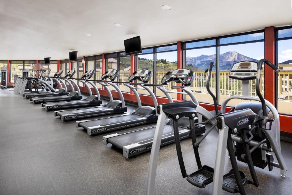 a row of exercise bikes in a gym at Elevation Hotel & Spa in Crested Butte