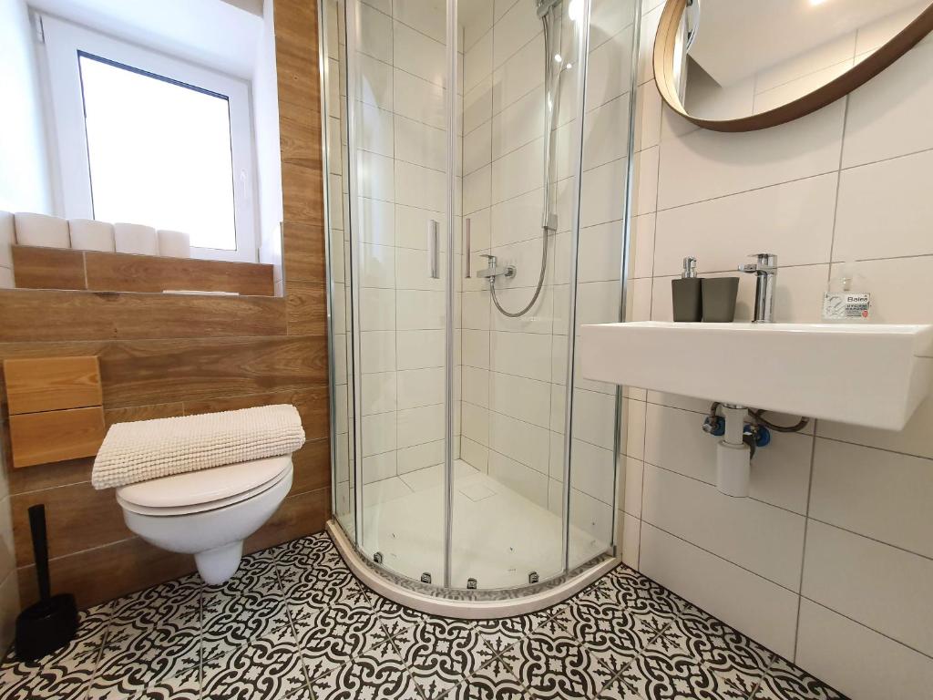 Koupelna v ubytování Apartmány U Muzea