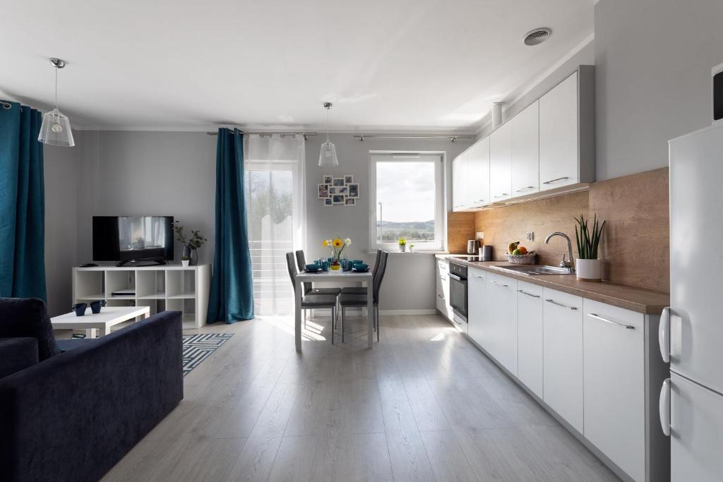 Kuchyňa alebo kuchynka v ubytovaní Apartamenty-Kudowa z pięknym widokiem i balkonem