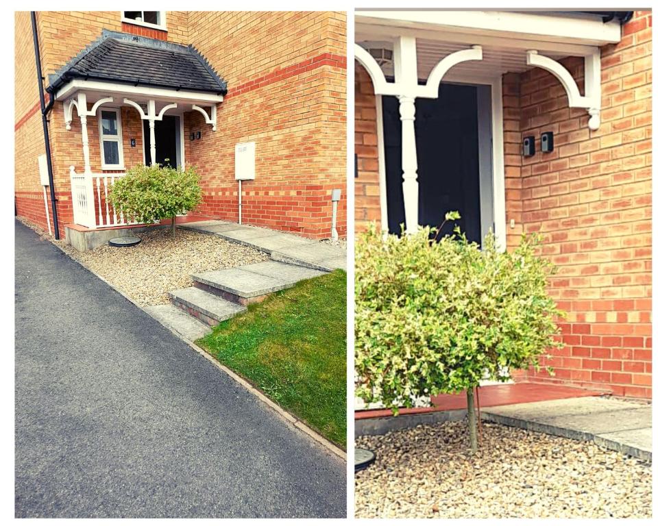two pictures of a house with a tree in front of it at Spacious 4 bed home in a quiet cul-de-sac in Coundon