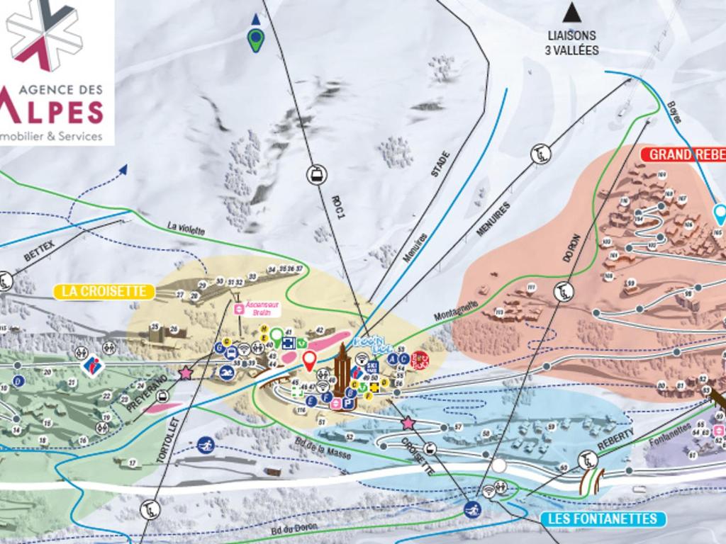 a map showing the route of a ski resort at Studio Les Menuires, 1 pièce, 2 personnes - FR-1-452-144 in Les Menuires