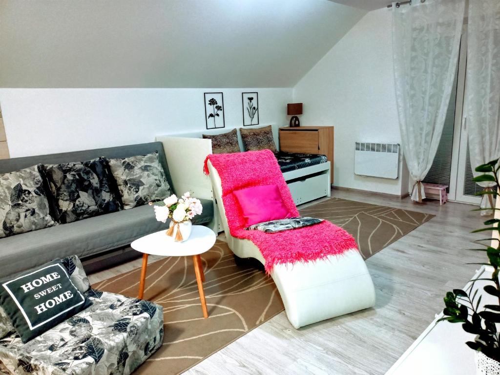 - un salon avec un canapé et une chaise dans l'établissement Apartmán Romanna, à Terchová